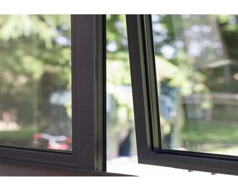 Black window frame open wide. Black window frame open wide.
